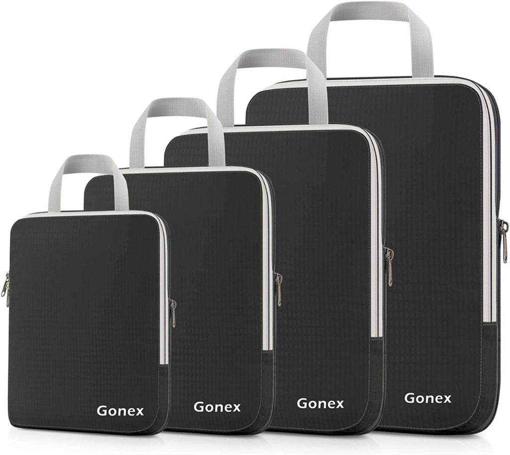 Gonex Compression Packing Cubes, 4pcs Expandable Storage Travel Luggage Bags Organizers(Black) 