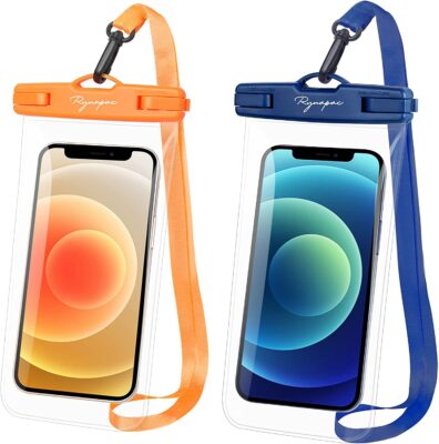Universal Waterproof Phone Pouch Bag - 2Pack, Waterproof Case Compatible with iPhone 14 Pro Max/13/12/11/XR/X/SE/8/7, Galaxy S22/S21 Google Up to 7.5’’, IPX8 Dry Bag Vacation Essentials Blue/Orange