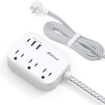 Cruise Essentials Power Strip USB - Flat Plug Power Strip with 3 Outlets 3 USB Ports(1 USB C PD20W), 5ft Braided Extension Cord, Compact for Cruise Ship, Travel, Home and Dorm