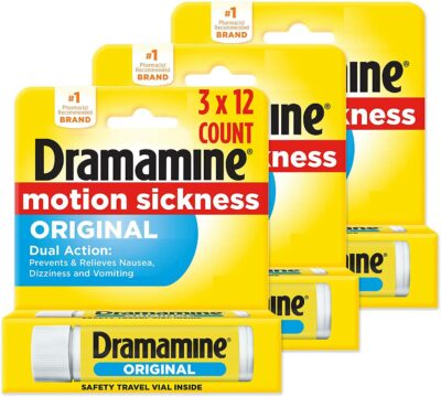 Dramamine Motion Sickness Original, Travel Vial, 12 Count, 3 Pack