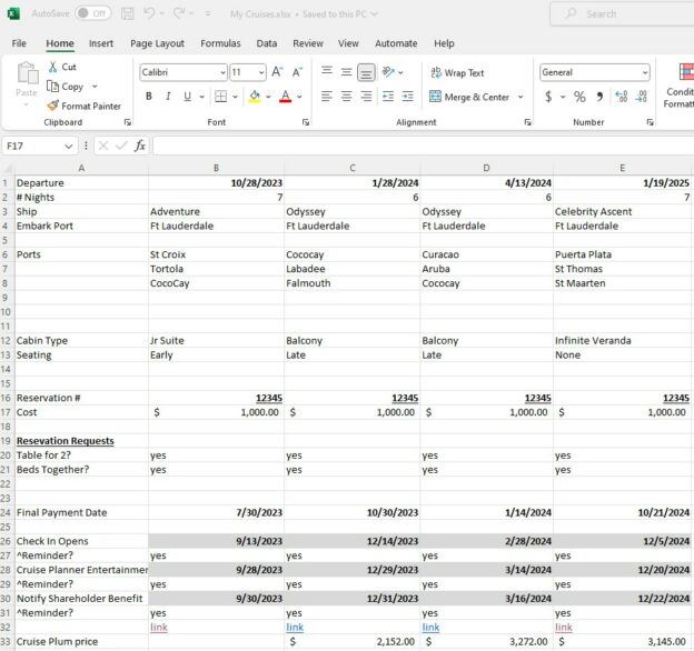 My Cruise Reservation Tracking Spreadsheet! | Cruise Packing List