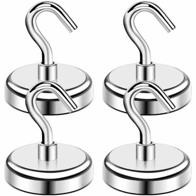BAVITE Heavy Duty Magnetic Hooks, Strong Neodymium Magnet Hook for Home, Kitchen, Workplace, Office and Garage, Hold up to 100 Pounds,32mm(1.26inch) in Diameter - 4pack