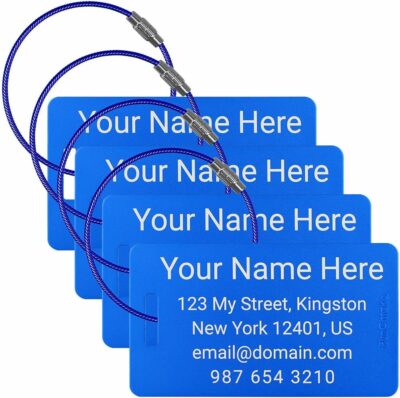 Personalized Metal Luggage Tags with Stainless Steel Wire Loops Pack of 4