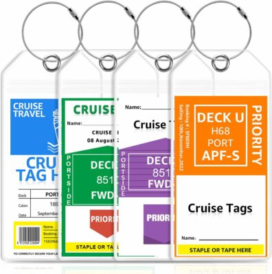 Premium Cruise Luggage Tags Holder for Carnival, NCL, Princess, MSC Cruise Ships Essentials in 2023-2024 by GOSGOONE, Clear Wide Cruise Tag Holders with Zip Seal & Reusable (4 Pack)
