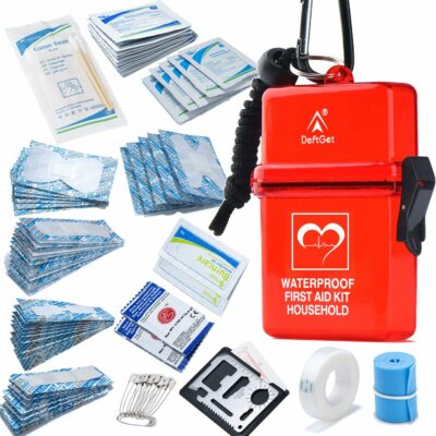 DEFTGET Waterproof First Aid Kit Travel essentials small Emergency Survival Kits mini Durable Lightweight for Minor Injuries Camping Hiking Backpacking, Birthday Gift for Best Friend Sister (Dark-red)