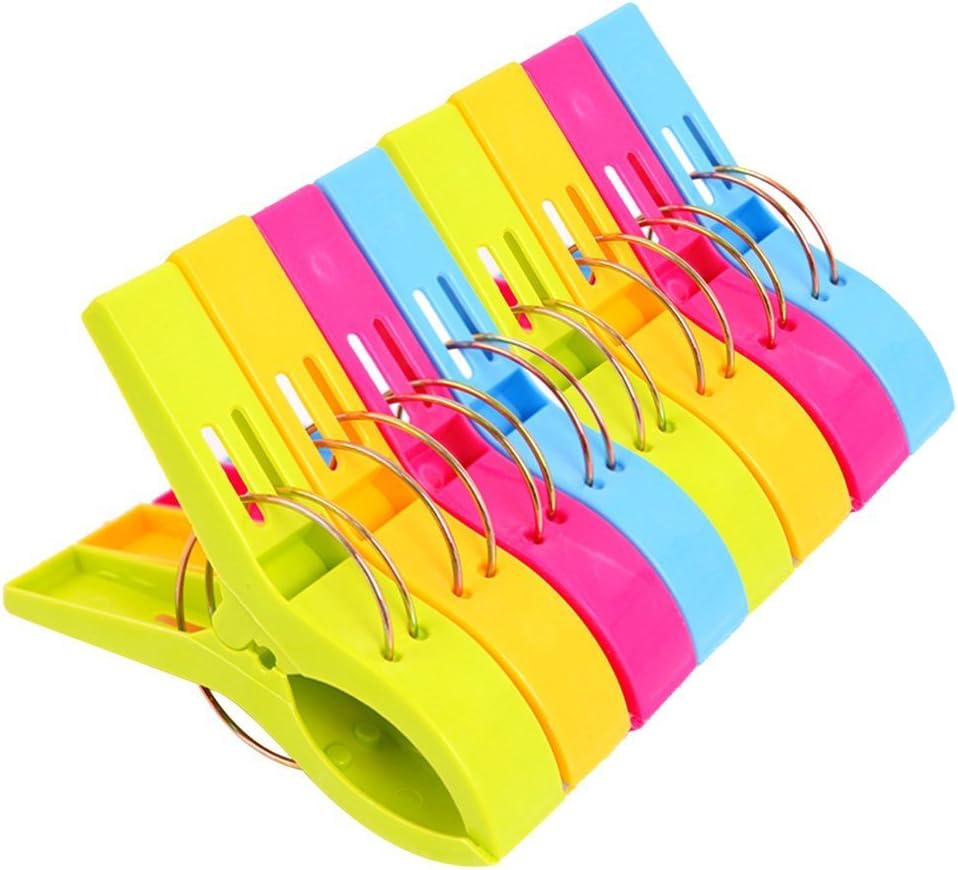 Danmu Beach Towel Clips, Beach Clips, Towel Clips for Beach Chairs Cruise, Heavy Duty Clothes Pins-Keep Your Towel from Blowing Away, Beach Accessories for Vacation Must Haves (Multicolor-8pcs)