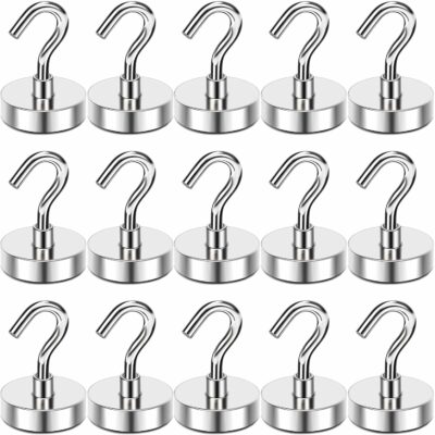 MIKEDE Strong Magnetic Hooks Heavy Duty, 28Lbs Cruise Essentials Hooks for Hanging, 15Pcs Neodymium Magnets with Hooks for Refrigerator, Magnetic Hanger for Kitchen, Home, Workplace