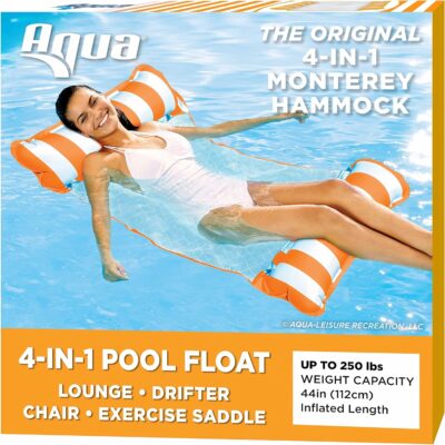Aqua Original 4-in-1 Monterey Hammock Pool Float & Water Hammock – Multi-Purpose, Inflatable Pool Floats for Adults – Patented Thick, Non-Stick PVC Material