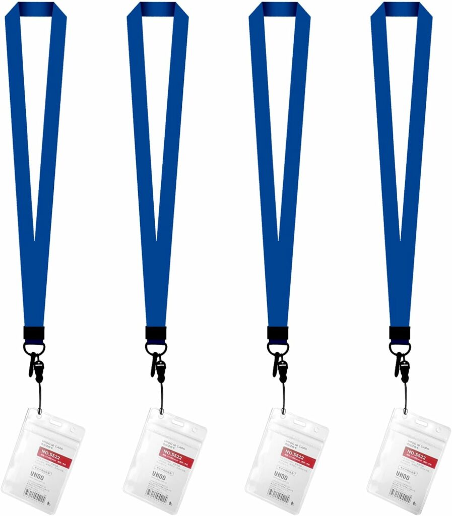4 Pack Dark Blue Lanyards,Office Lanyard,Badge Lanyards,18in Neck Lanyards,Cruise Lanyard with Waterproof Vertical Transparent ID Badge Holders,Detachable Nylon Keychain Lanyard