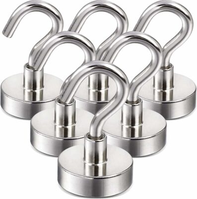 DIYMAG Magnetic Hooks, 30Lbs Strong Heavy Duty Cruise Magnet S-Hooks for Classroom, Fridge, Workplace and Office etc, Screw in Hooks, 6 Pack-Silver