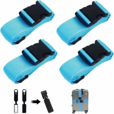 4 Packs Luggage Straps Luggage Tag, Military Grade Luggage Strap, Luggage Strap with Plastic Buckle, Luggage Strap for Suitcases TSA Approved (Blue)
