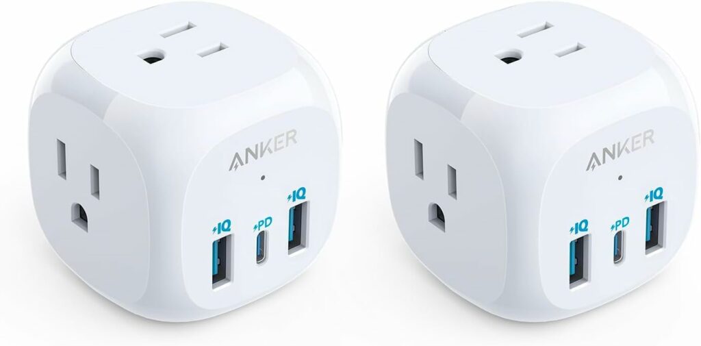 2 Pack Anker USB C Outlet Extender, 321 Outlet Extender with 3 Outlets and 20W USB C Charging for iPhone 15/15 Plus/15 Pro/15 Pro Max, Power Delivery Charging for School, Home,Office Listed 