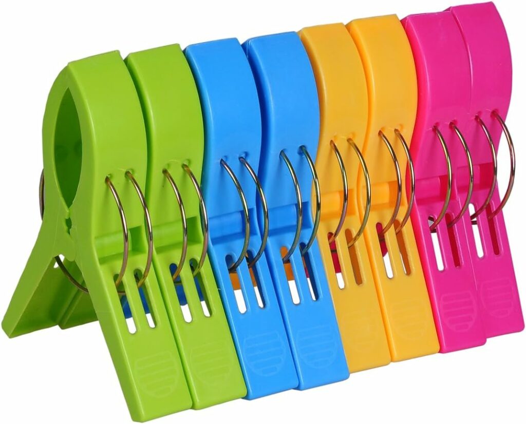 ECROCY Beach Chair Towel Clips on Cruise, 8 Pack Large Clamps,Clothes Pegs,Beach Towel Holder to Keep Your Towel from Blowing Away,Heavy Duty and in Bright Colors 