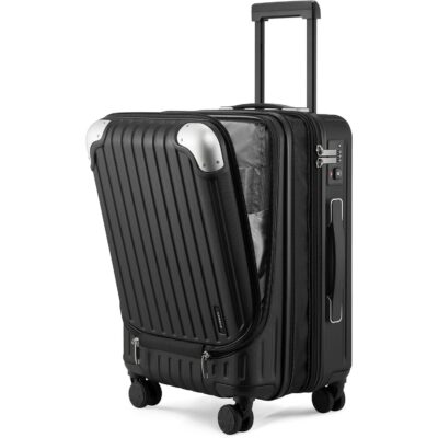 LEVEL8 Grace Hardside Carry On Luggage with Front Compartment, 20 Inch Expandable Suitcases with Wheels, Lightweight Carry On Suitcase for Airplane, Tsa Lock Approved, Black, 20-Inch 